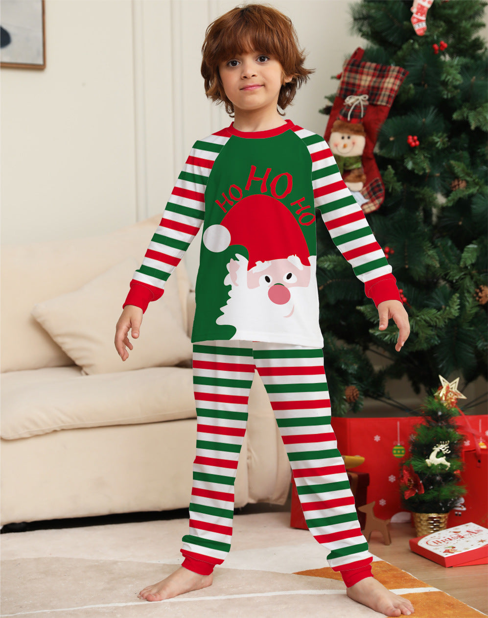 Pijama de Papá Noel con rayas navideñas