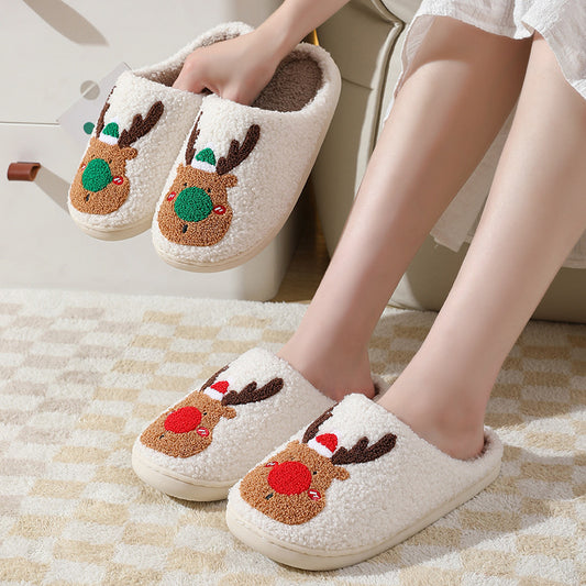 Christmas elk cozy slippers