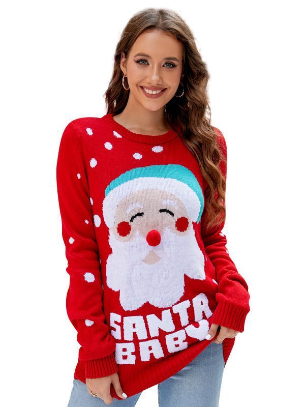 Embroidery cheer santa pullver