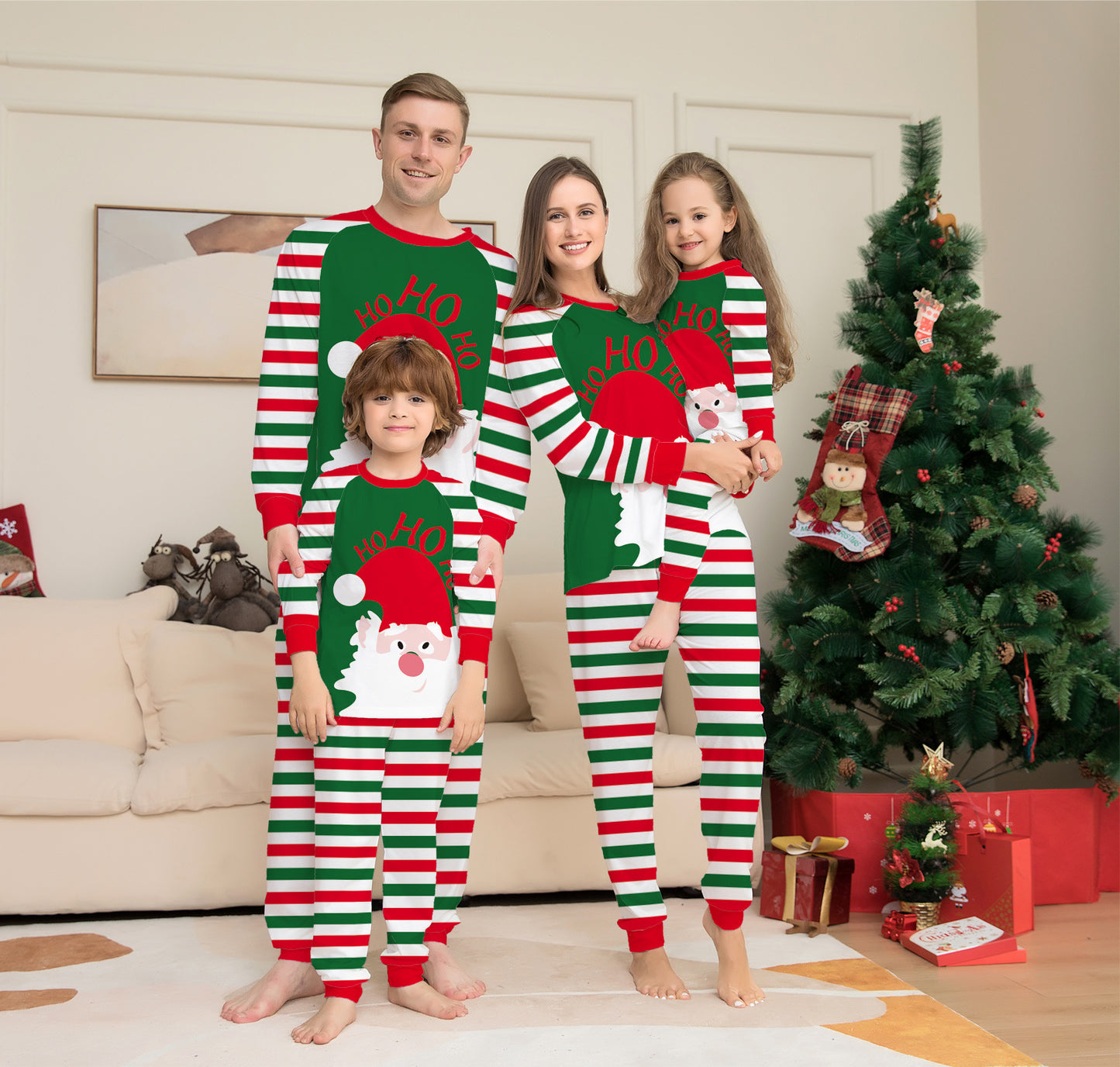 Pijama de Papá Noel con rayas navideñas